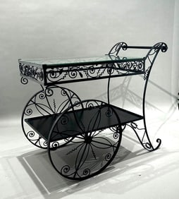 Large Scale Black Painted Iron Bar or Beverage Cart, Modern