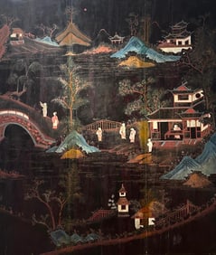 Stylish Decorative Framed Antique Three Panel Chinese Lacquer Screen