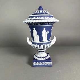 Wedgwood Jasperware Dip Covered Vase. English, 19th century