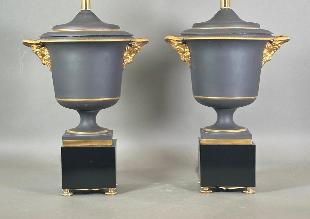 A Pair of Empire Style Black Basalt Urn Form Table Lamps (1 of 7)