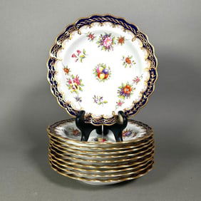 Ten Spode Hand Painted Rim Soup Plates, Retailed by Tiffany & Co.