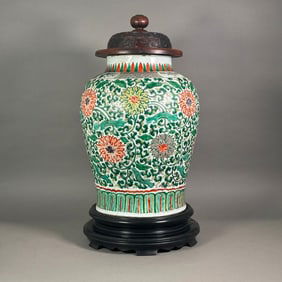 A Large Chinese Famille Verte Lotus and Peony Baluster Jar, 17thc.
