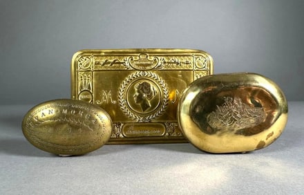 Three Antique Brass Boxes
