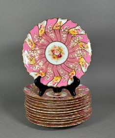 Twelve Fancy English Dessert Plates Retailed by Ovington Brothers