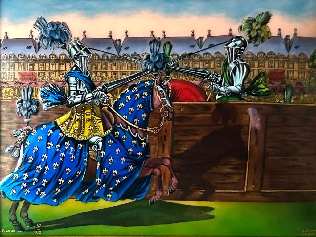 Betourne Limoges Jean-Paul Loup Enamel Plaque, "The Joust" (1 of 10)