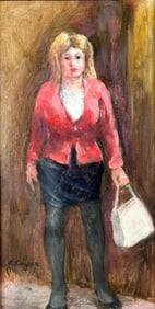 Clyde Singer Oil, "Girl with White Handbag"