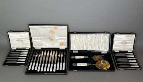 Four Boxed Sets of Assorted English Mother of Pearl Handled Utensils