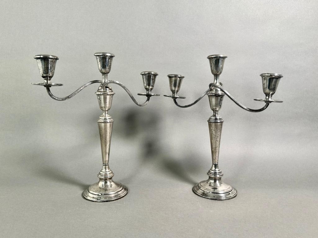 A Pair of Newport Sterling Silver Weighted Three Light Candelabra (1 of 6)
