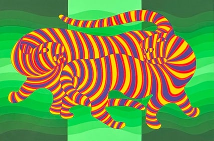 Victor Vasarely (Hungarian/French 1906-1997), Two Tigers (on green)