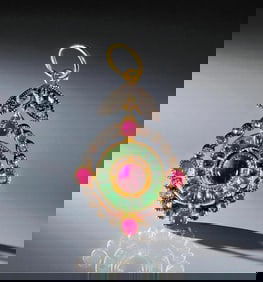 Diamond Pendant with Rubies and Emeralds