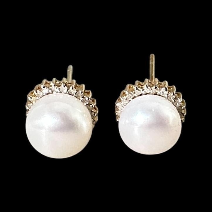 Pearl and Melee Diamond Stud Earrings (1 of 4)