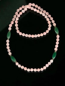 Vintage Pink Quartz and Jade Necklace