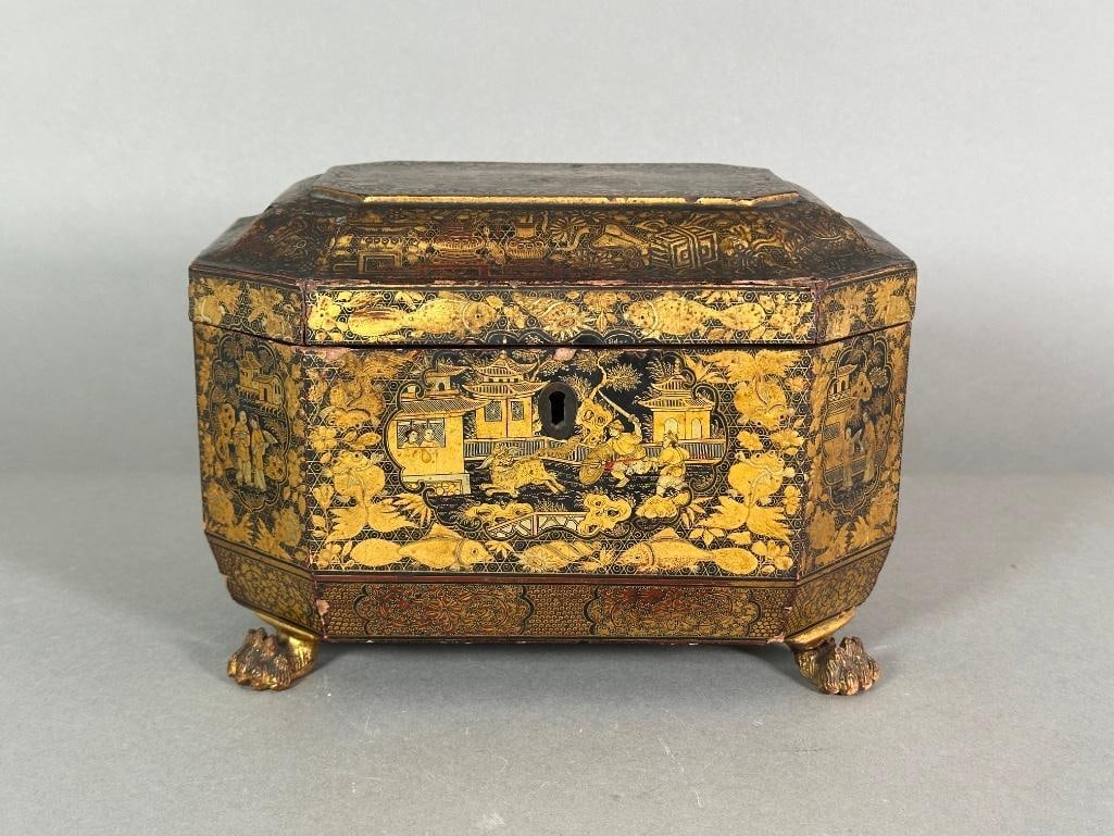 Chinese Export Lacquer Tea Caddy, 19thc. (1 of 20)