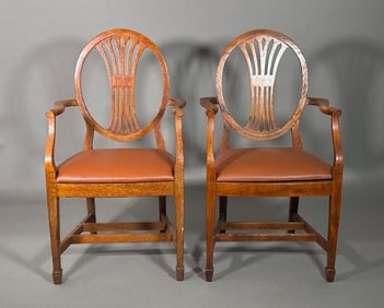 Pair of Country Hepplewhite Style Oak Armchairs