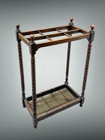 Edwardian Oak Turned Wood Cane and Umbrella Stand
