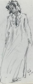 Clyde Singer Charcoal Drawing, Young Woman in a Nightgown
