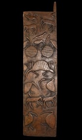 African Senufo Carved Wood Granary Door with Animals