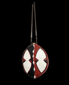 African Masai Painted Hide Shield and Two Spears