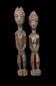 African Carved Twin Diviner Figures, Baule, Ivory Coast