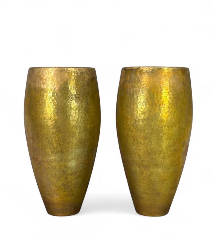 Pair of Hammered Brass Vases Signed Robertz(?) (1 of 9)