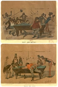 Currier and Ives Black Americana Prints, "Two To Go," and "Got 'Em Both"