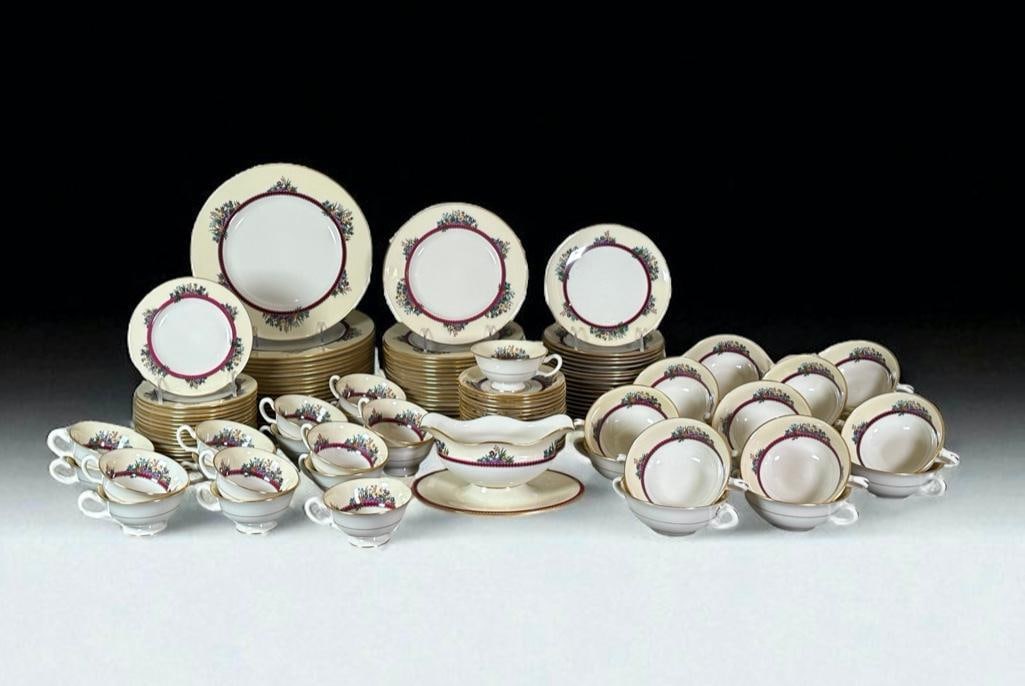 Lenox Southern Gardens Pattern Dinner Service for 18: Lenox Southern Gardens Pattern Dinner Service for 18, comprising; 18 Dinner Plates, 10.5 in. dia. 18 Salad Plates, 7 in.dia. 18 Bread + Butter Plates, 6.25 in. dia. 18 Cups and Saucers 18 Cream Soups