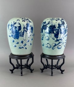 Pair of Chinese Blue and White Jars, Modern