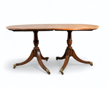 Georgian Style Mahogany and Satinwood Double Pedestal Dining Table