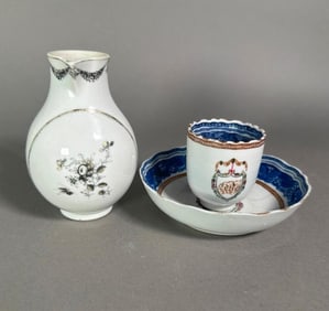 Chinese Export Cup and Saucer and Cream Jug