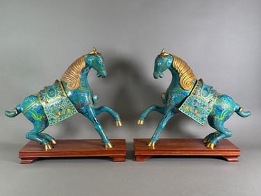 Pair of Chinese Cloisonne Figures of Horses, Modern