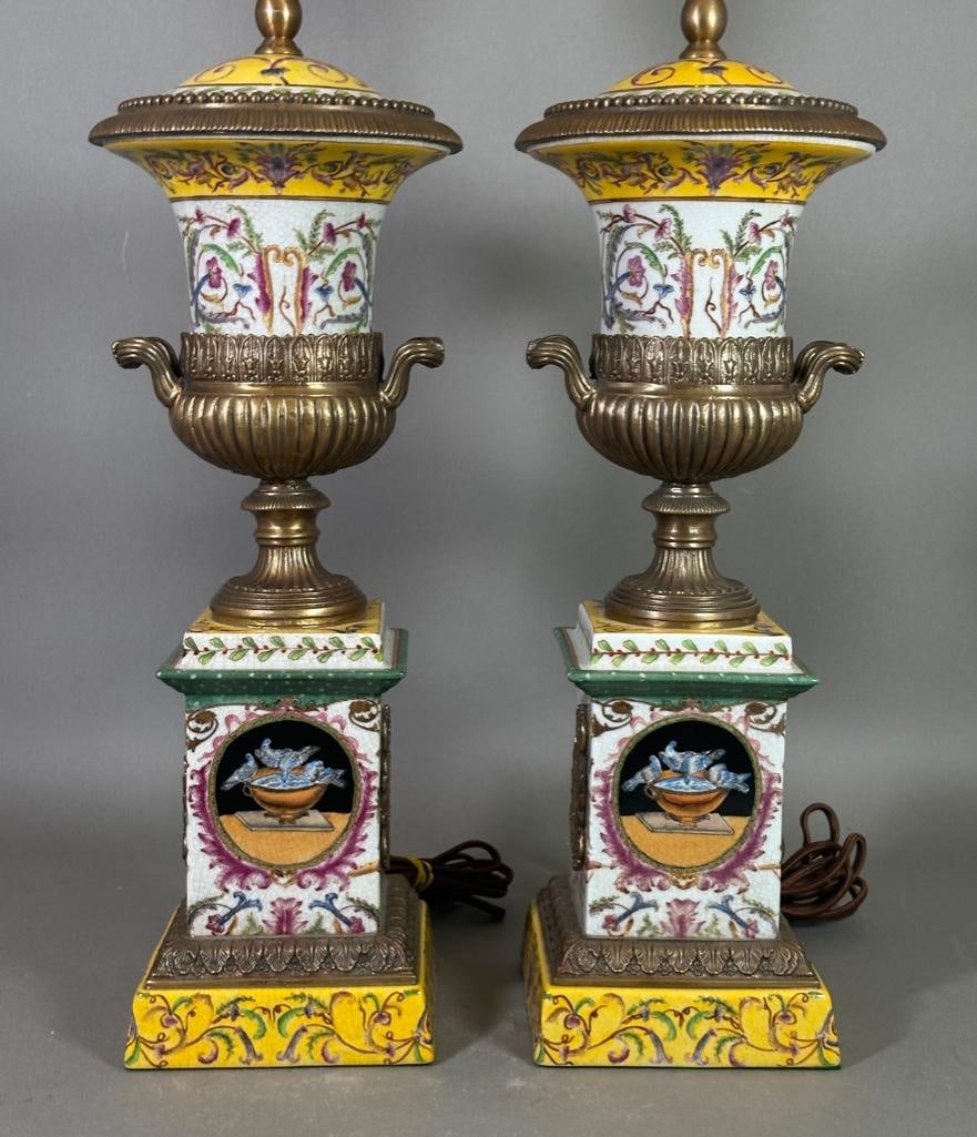 Pair of Paris Style Porcelain Urn Table Lamps, Contemporary (1 of 10)
