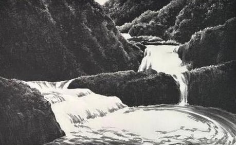 April Gornik Etching, "Cascading Waterfall'