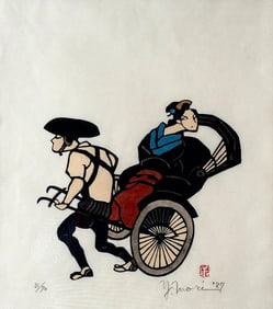Yoshitoshi Mori Stencil Print, Beauty in a Rickshaw