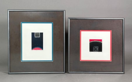 Two Katsunori Hamanishi Mezzotint Prints, "Division-F," "Division-L"