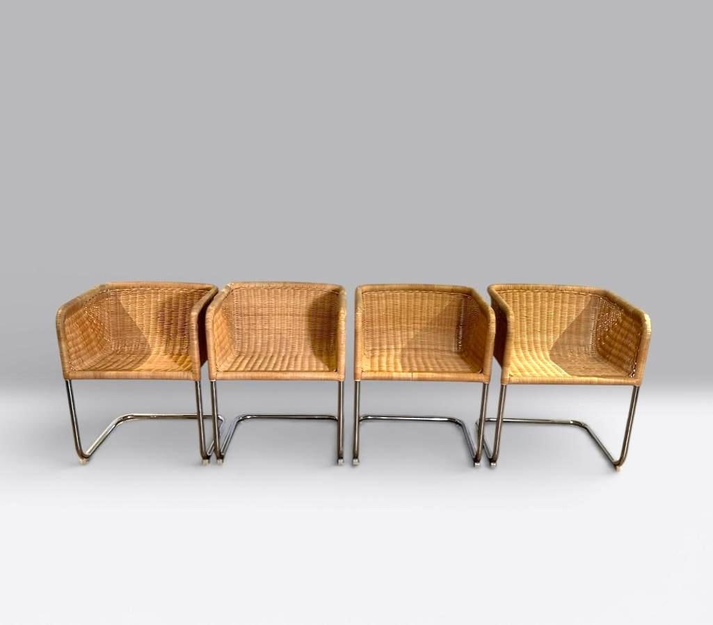 Four Harvey Probber Style D55 Rattan Cantilevered Chairs (Group #2) (1 of 12)