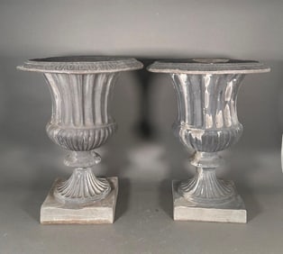 Pair of Campana Form Composite Garden Urns