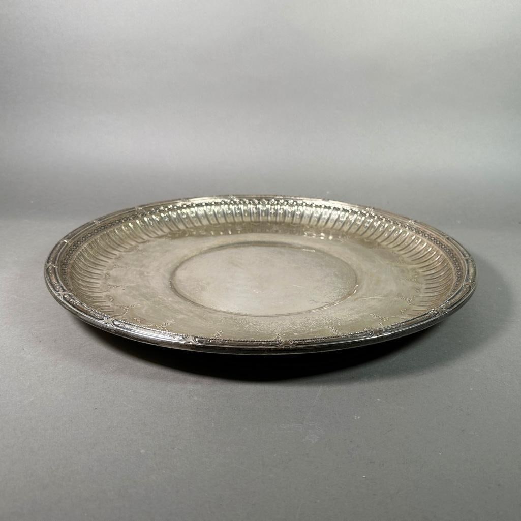 Gorham Marie Antoinette Sterling Silver Tray: Large Repousee decorated tray with shallow well, weighing apprx 36.45 TOZ. hallmarked on verso, apprx 17" x 1.5". Condition: light wear, very nice.