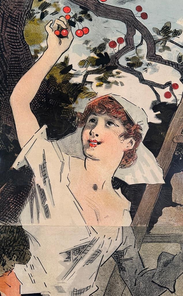 Antique Lithographed Advertising Poster, "Bigarreau Mugnier" by Jules Cheret ca. 1895 - 3