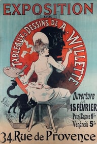 "Exposition de Tableaux et Dessins de A. Willette" Poster by Jules Cheret, ca. 1888