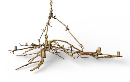 Paul Ferrante Gilt Metal Branch Chandelier