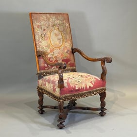 Louis XIV Style Armchair with Antique Tapestry Upholstery