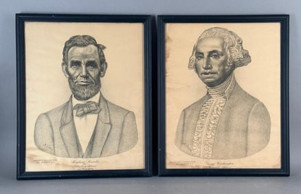 Two Calligraphic Portraits by Nathaniel Chasin,  Washington and Lincoln
