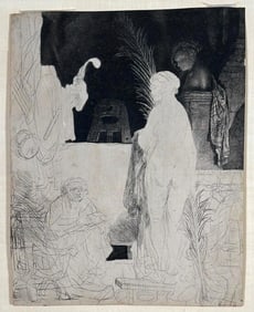 Rembrandt Harmensz. Van Rijn Etching, "The Artist Drawing from the Model", ca. 1640