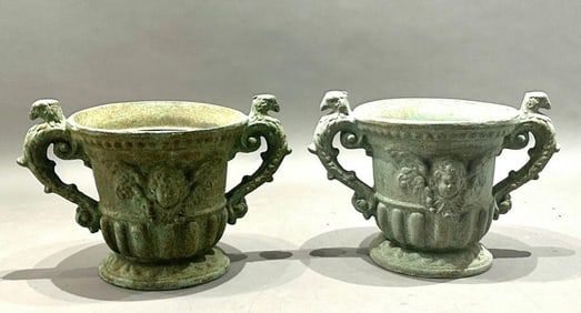 Pair of Composite Baroque Style Garden Urns