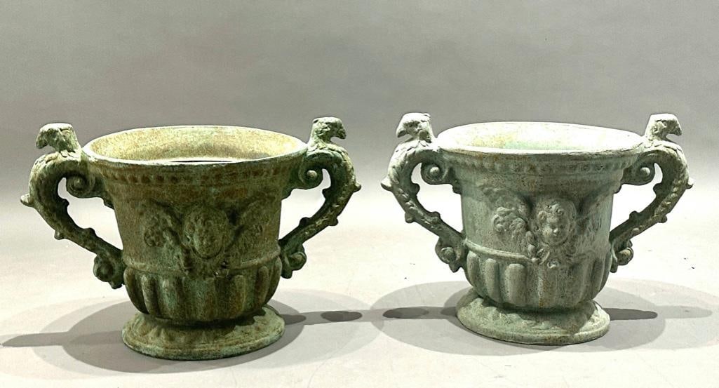 Pair of Composite Baroque Style Garden Urns (1 of 8)