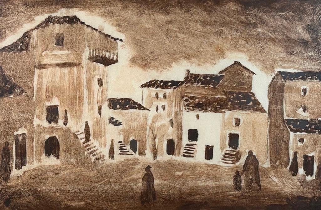 Abraham Walkowitz Monotype "Village Street in Italy": Abraham Walkowitz (American, 1878-1965), "Village Street in Italy", monotype, signed in pencil and dated 1908 lower right. Purchased from the Bernard Danenberg Galleries, inc., NY, NY. Gallery