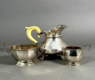 Austro-Hungarian .800 Silver Sugar and Creamer and Footed Jug c.1890-1900