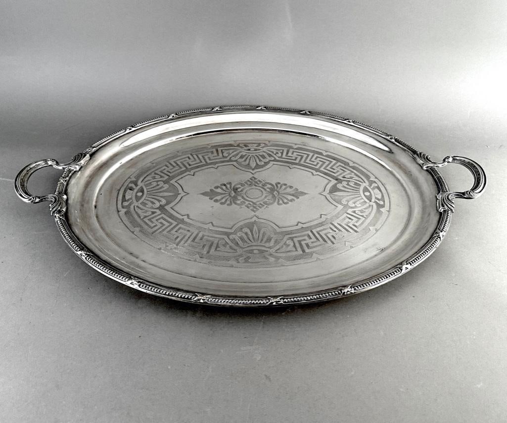 Large Neoclassical Motif Silverplated Tray (1 of 6)