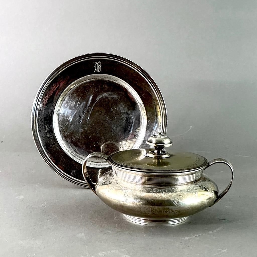 Gorham Sterling Silver Covered Sugar Bowl and Small Dish (1 of 9)
