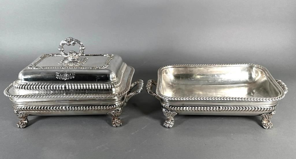 Pair of Regency Sheffield Plate Entree Dishes on Warming Stands (1 of 12)